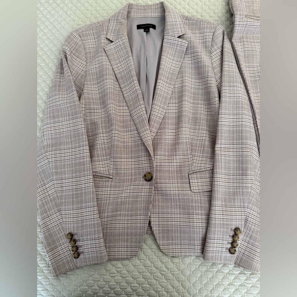Ann Taylor Light Gray Plaid Blazer